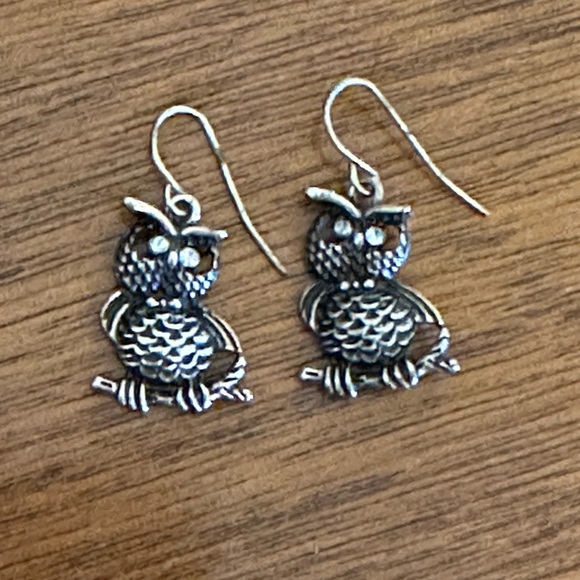 Silver Dangle Owl Earrings - Picture 7 of 7